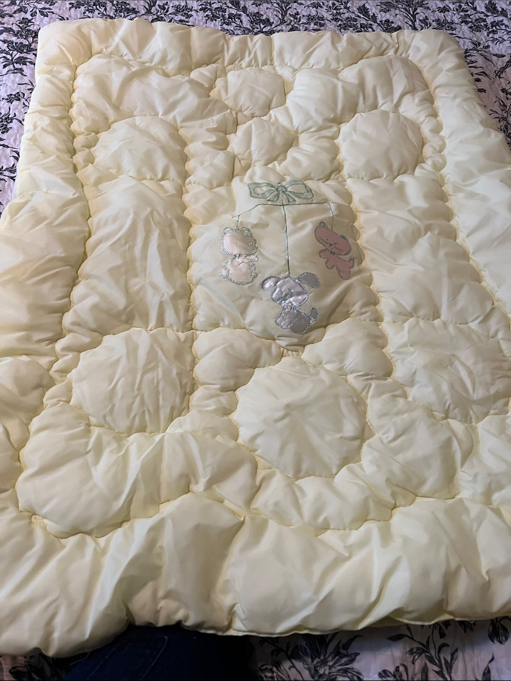 Source Unknown Pale Yellow Quilted Baby Blankets with Animal Embroidery